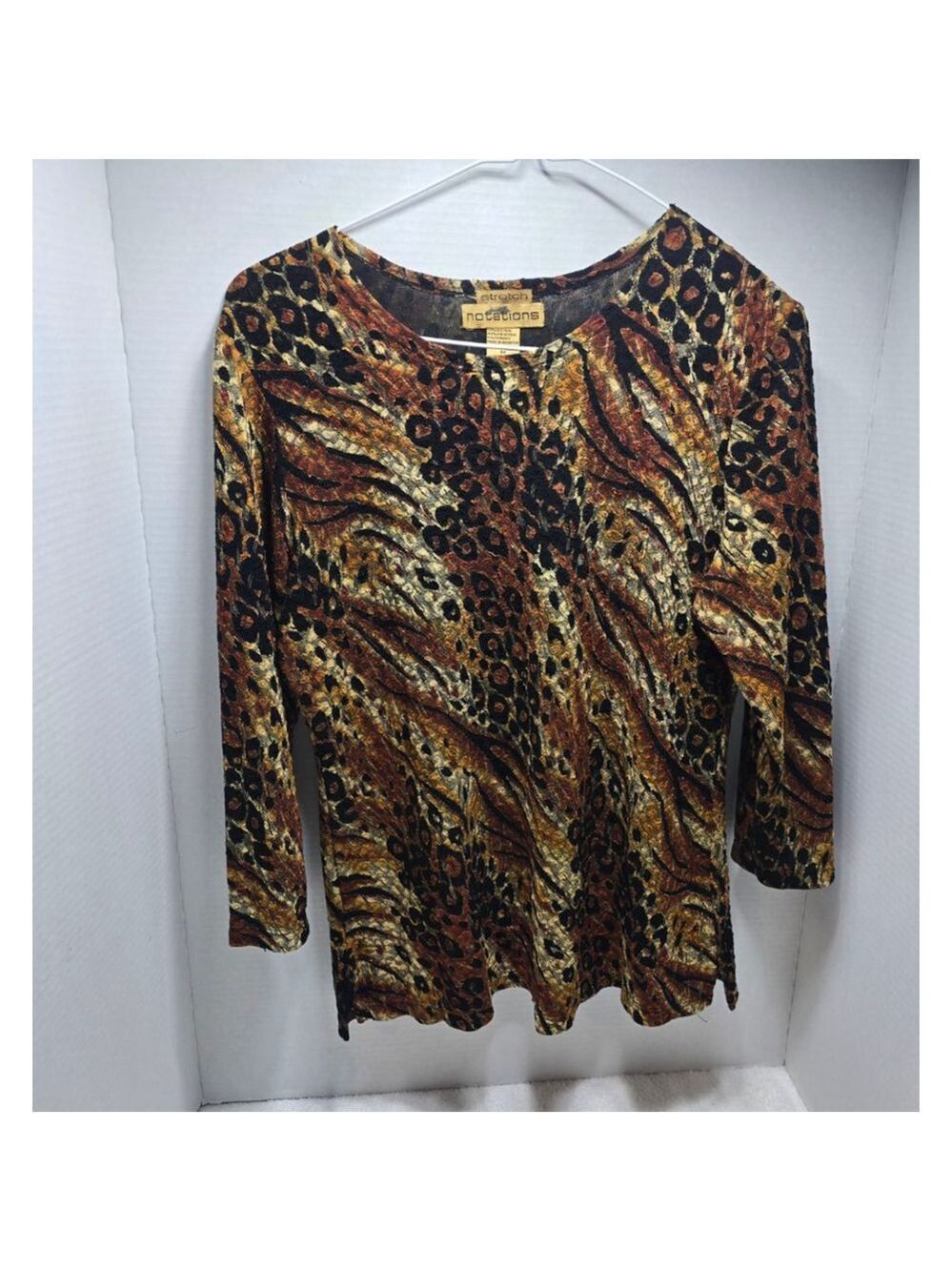 Women's Notations Long Sleeve Tee M Brown Black Animal Print